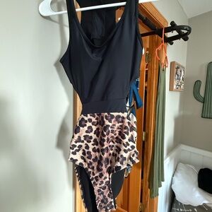 Amazon Black and Leopard Print Women's One Piece Swimsuit